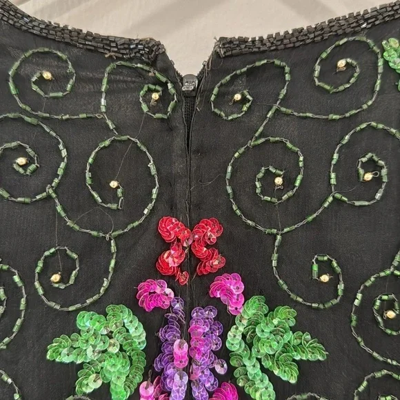 Vintage floral beaded Laurence Kazar silk blouse - Picture 6 of 7